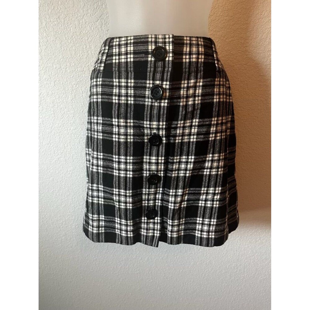 Pendleton Black White Plaid Wool Button Front Skirt 12 - Picture 1 of 6